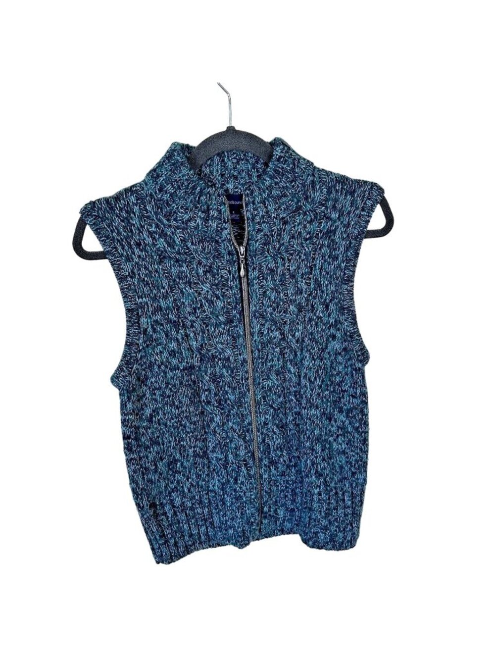Westbound Womens Small Sweater Vest Front Zip Cable Knit Blue Green